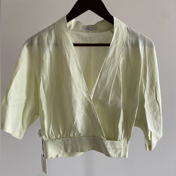 Yellow Linen Babaton Wrap Shirt - Picture 1 of 5